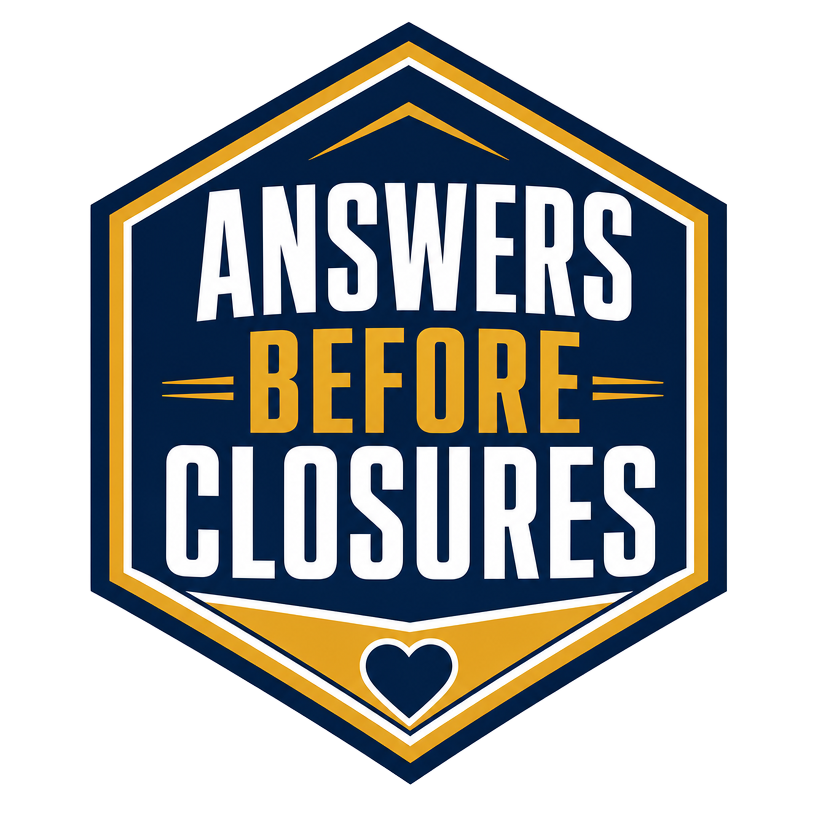 Answers Before Closures campaign badge